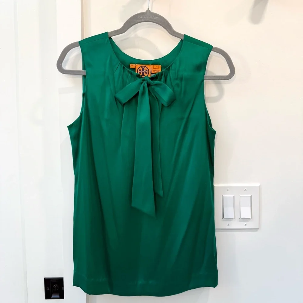 Tory Burch Emerald Green Bow Blouse - Picture 6 of 9